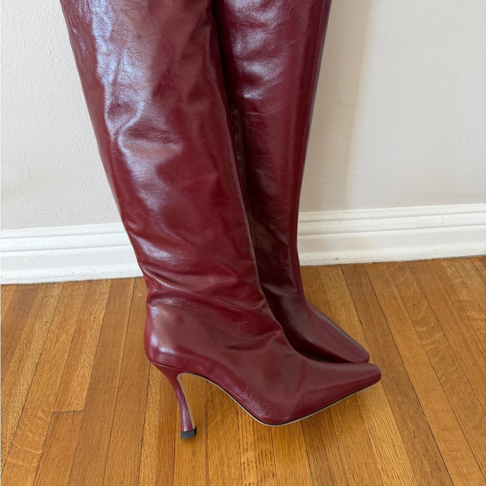 NEW $695 STAUD Cami Knee High Oxblood Burgundy Leather Tall Boots EU 41/11